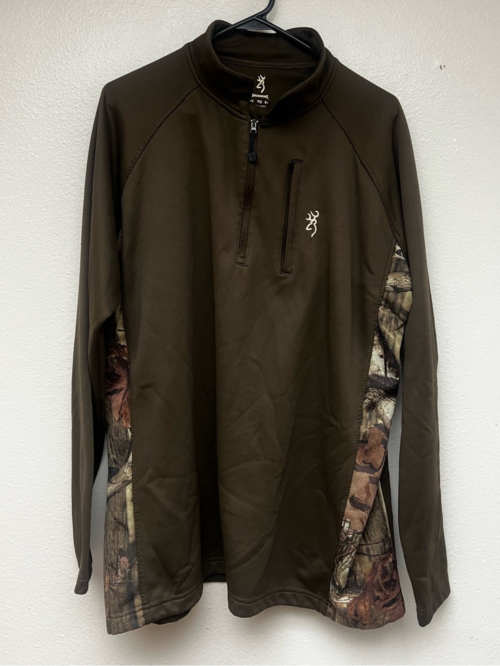 Browning Brown Camo Quarter-Zip Hunting Pullover Mens XL Outdoor